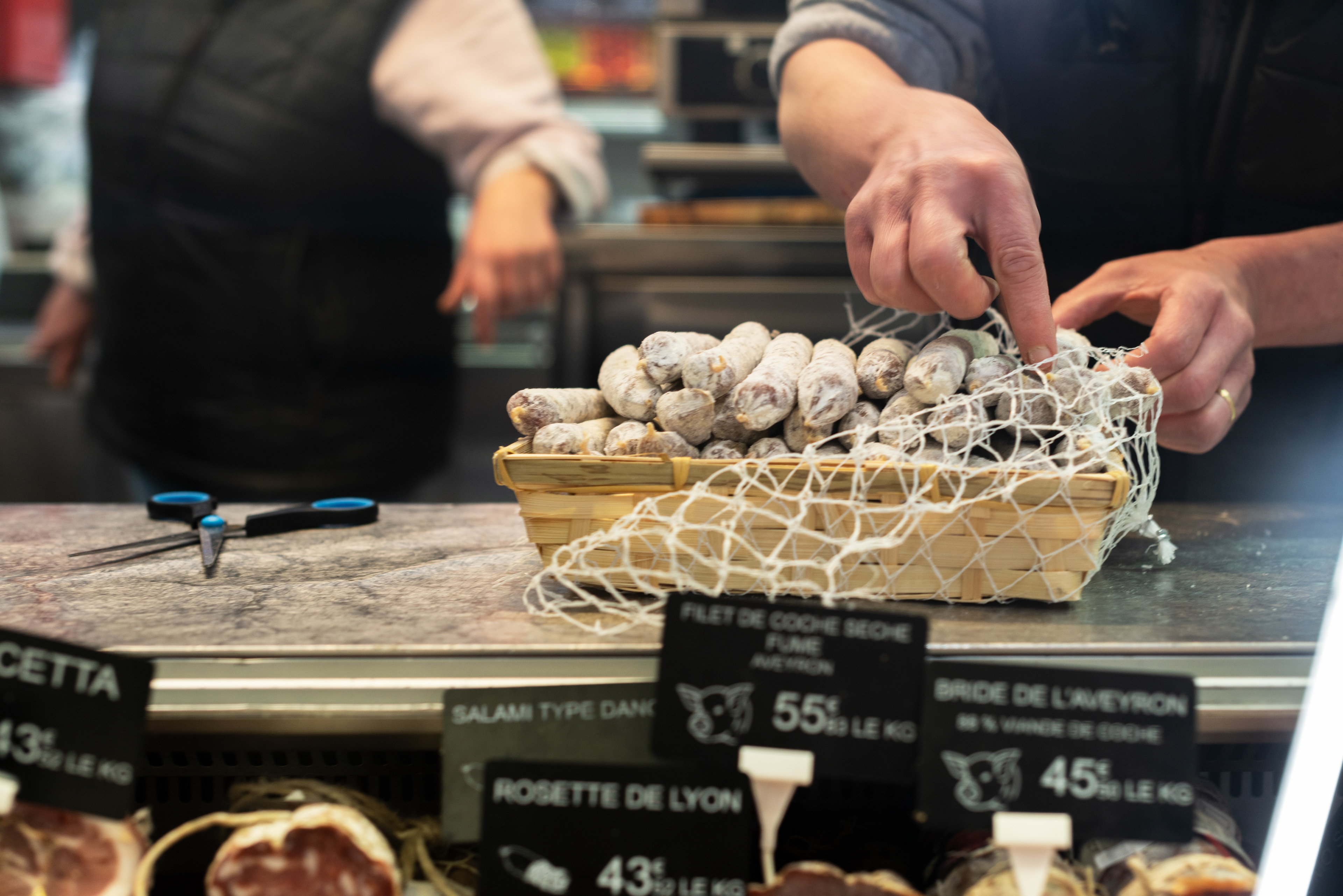 Charcuterie-traiteur Campin dans le Marché de l'Olive. Paris, France.