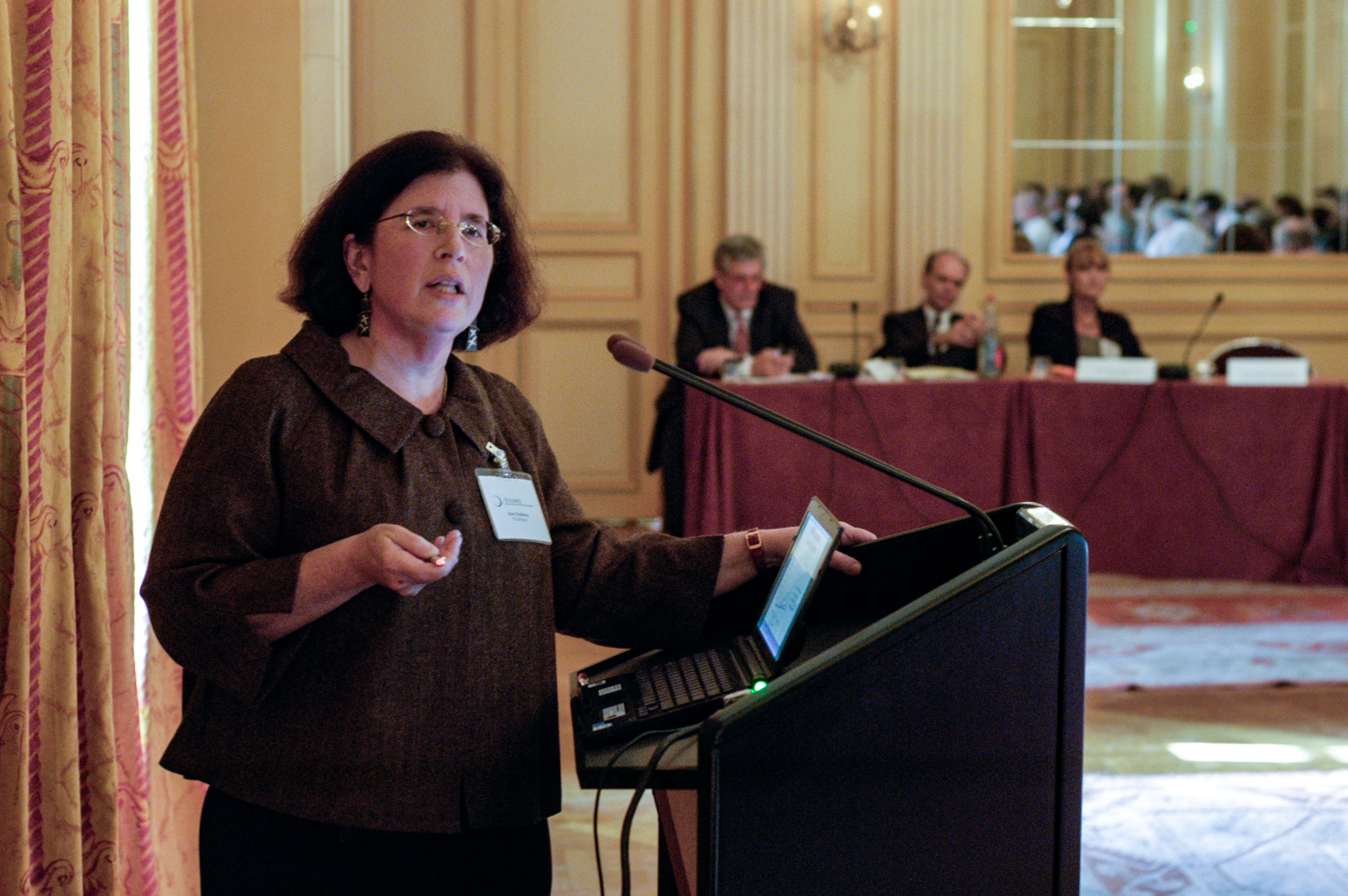 Ann Ginsberg, TB Alliance Head of Clinical Development, speaking at the stakeholders association annual meeting at the Maison de l'Amerique Latine. Paris, France.