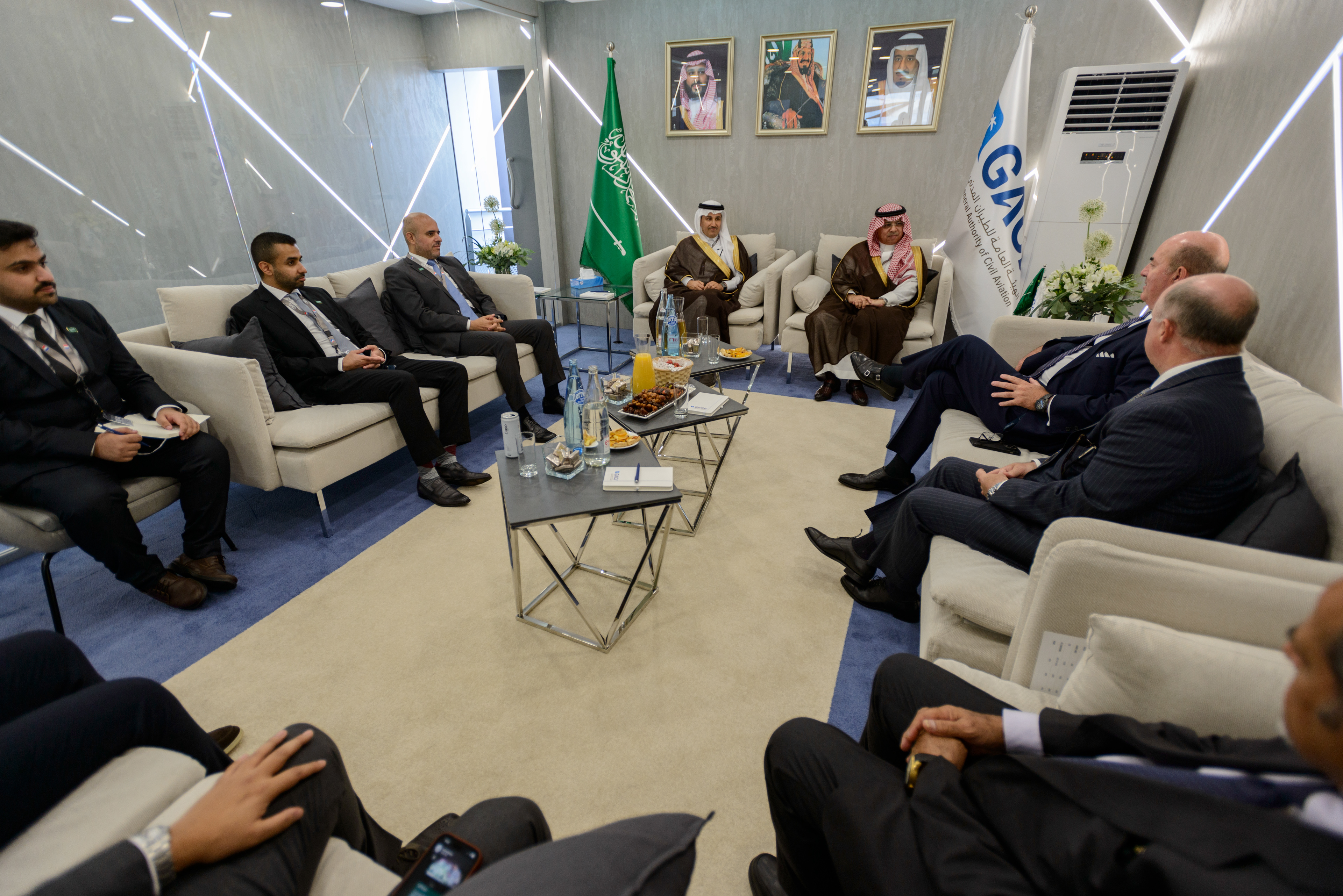 Musad AbdulSaudi government officials visiting the 54th Paris Air show to promote the Saudi plan for a six-runway mega airport in Riyadh and the the new Saudi Arabian flag carrier Riyadh Air, scheduled to launch in early 2025, part of Saudi Arabia's Vision 2030 Investment plan to diversify its economy away from oil. Le Bourget, France.
