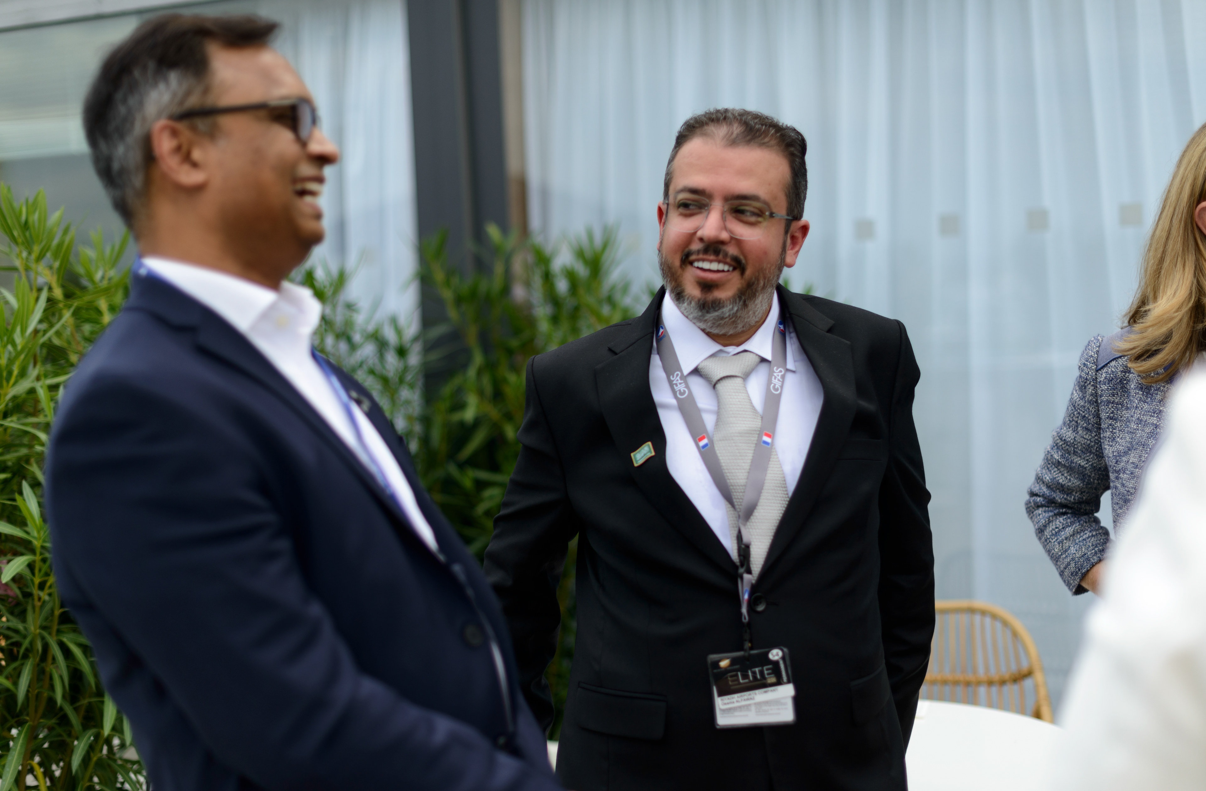 Musad Abdulaziz Al-Daood, the CEO of the Riyadh Aiirports Company, and his delegation visiting the 54th Paris Air show to promote the Saudi plan for a six-runway mega airport in Riyadh and the the new Saudi Arabian flag carrier Riyadh Air, scheduled to launch in early 2025, part of Saudi Arabia's Vision 2030 Investment plan to diversify its economy away from oil. Le Bourget, France.