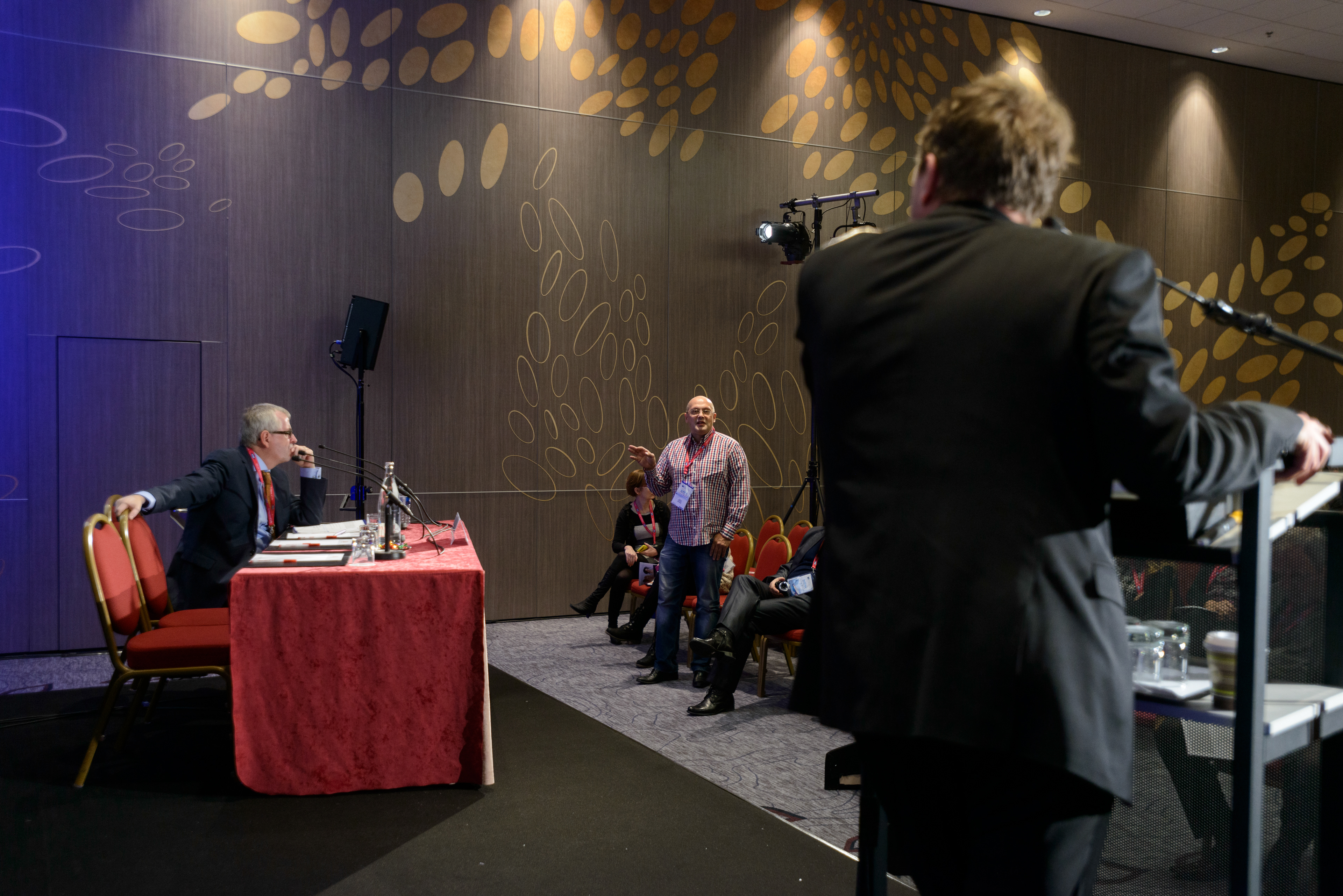 A participant asking a question during Professor Emmanuel Bujold"s presentation on "Prevention of Pre-Eclampsia and IUGR with Aspirin" at the 20th World Congress on Controversies in Obstetrics, Gynecology & Infertility (COGI). Paris, France.