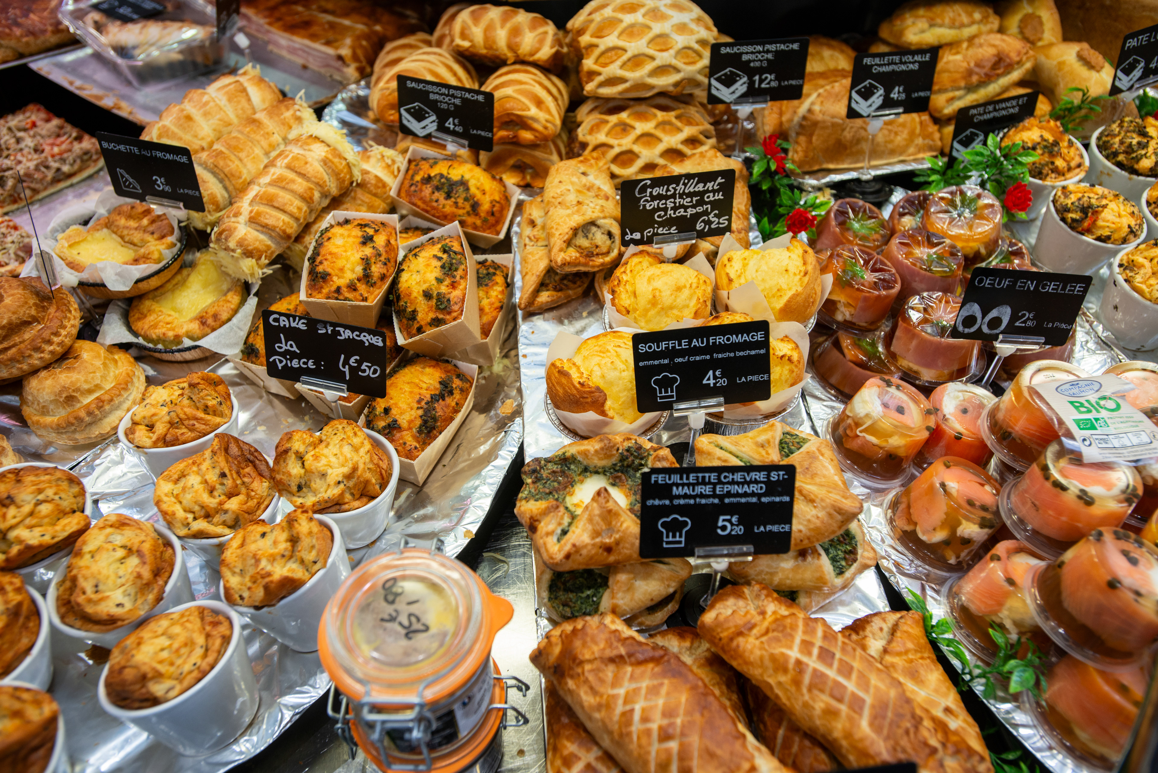 Charcuterie-traiteur Campin dans le Marché de l'Olive. Paris, France.