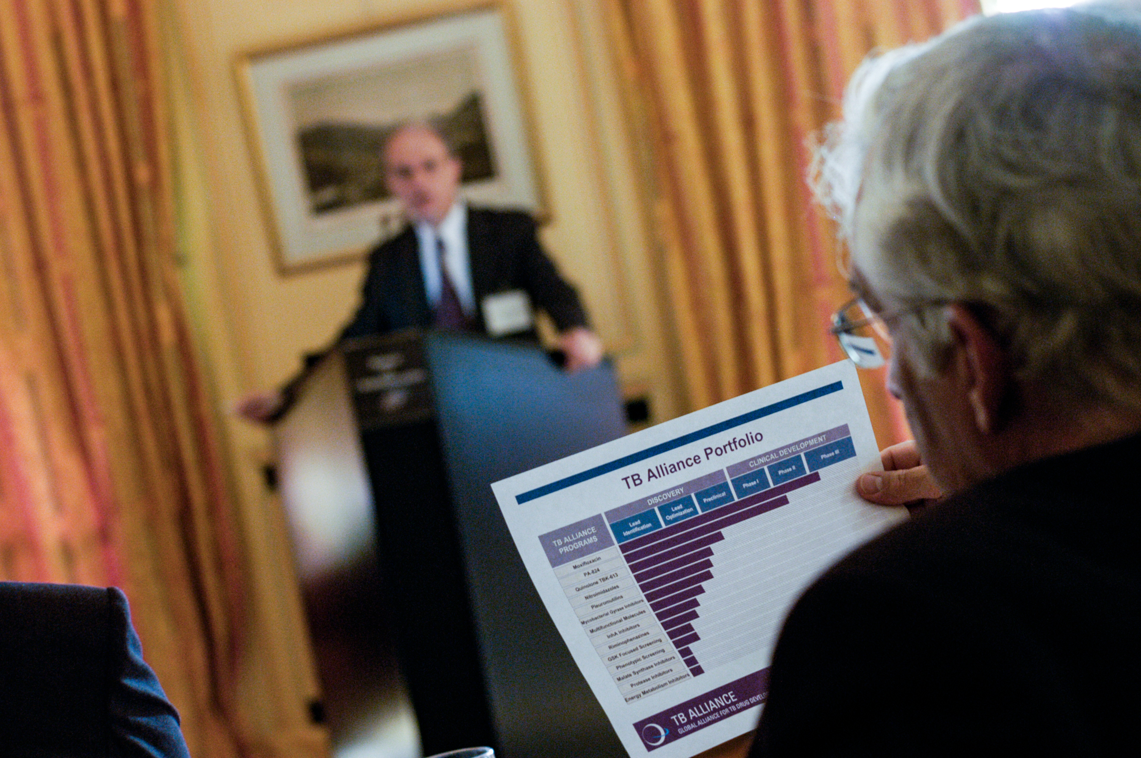 Mel Spigelman, Director of Research and Development, speaking during the TB Alliance stakeholders association annual meeting at the Maison de l'Amerique Latine. Paris, France.