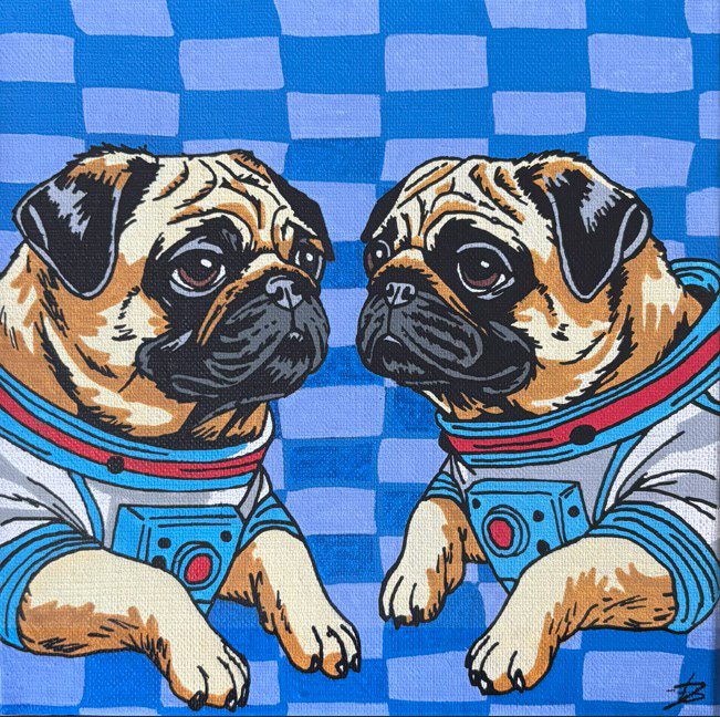PUGS IN SPACE, 20X20cm 
