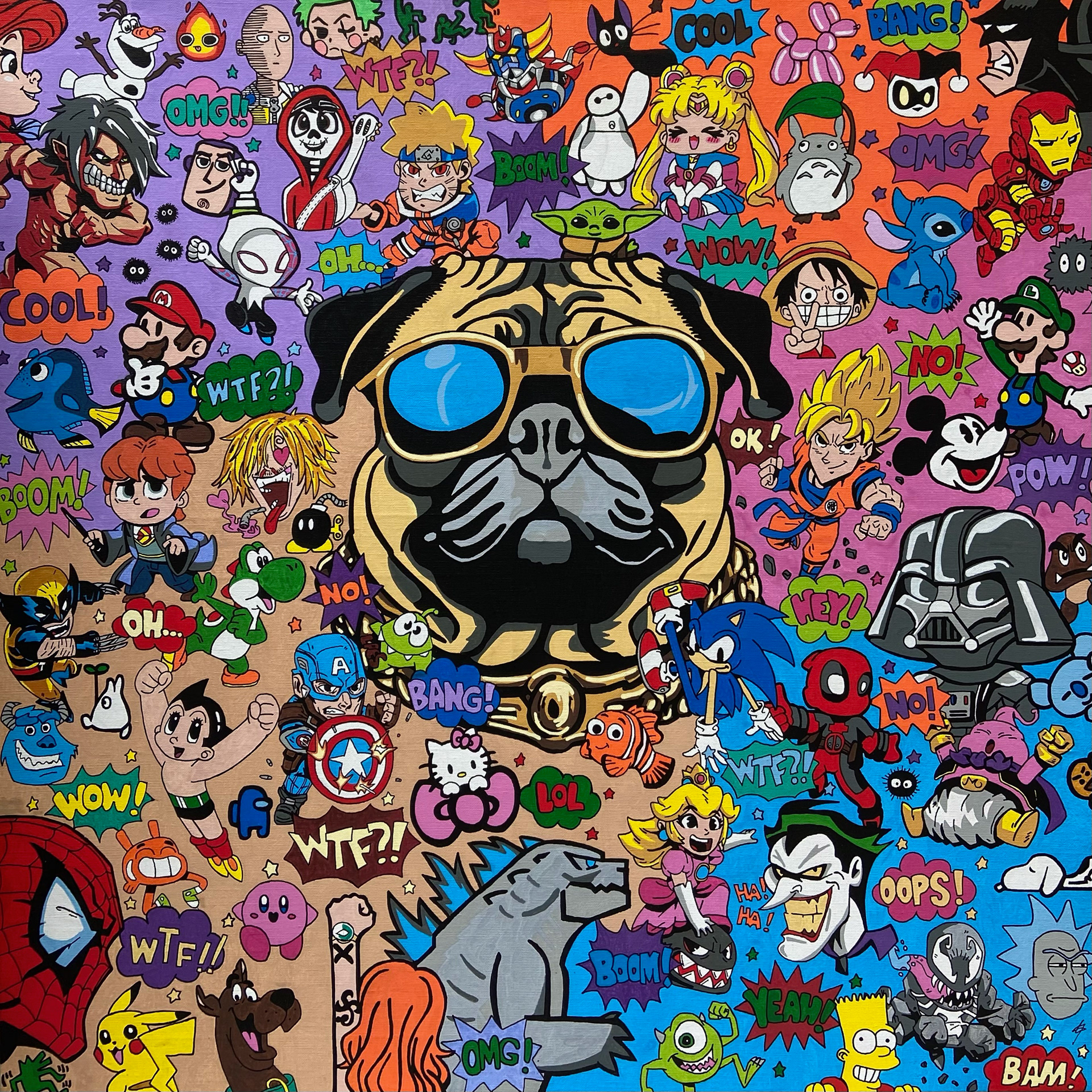 PUG ATTITUDE, 80X80cm,  (disponible)