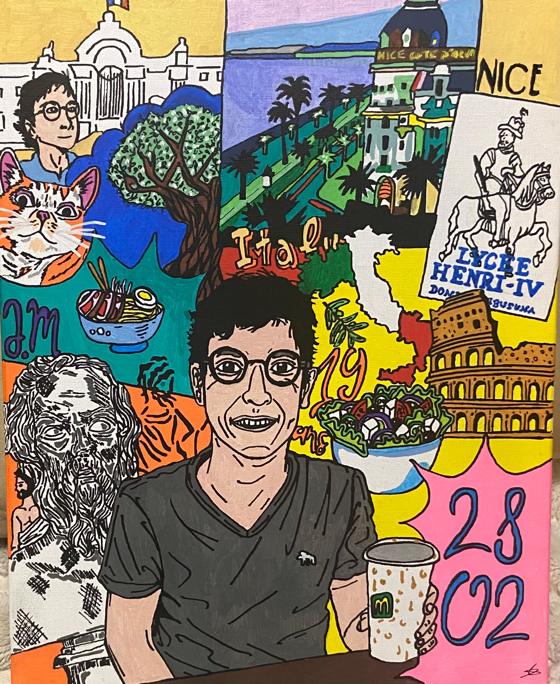 "J" toile 43X31 cm, réalisée pour un anniversaire 