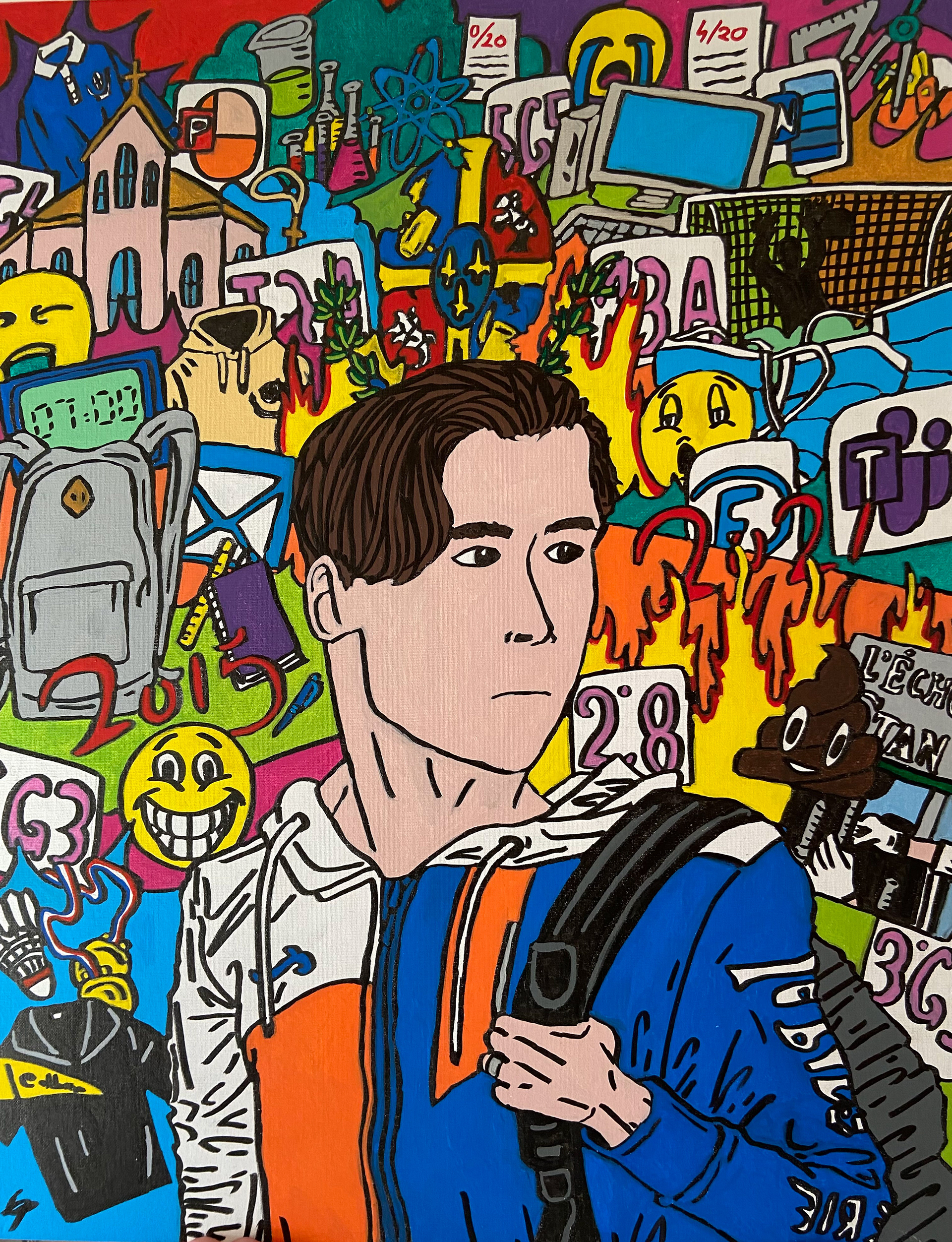 "Autoportrait", carton entoilé 65X50 cm