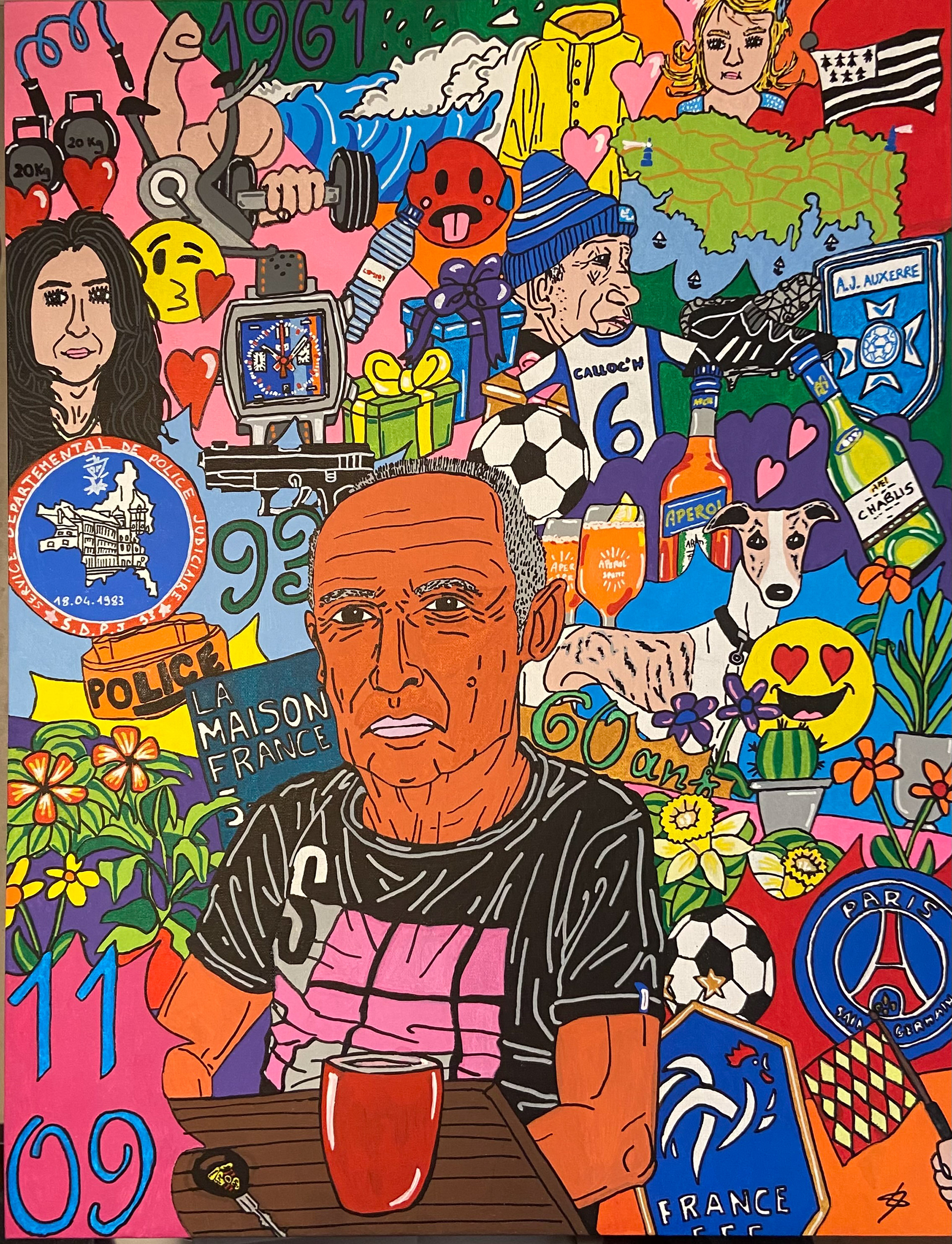 Carton entoilè 65X50cm réalisé pour un anniversaire. 