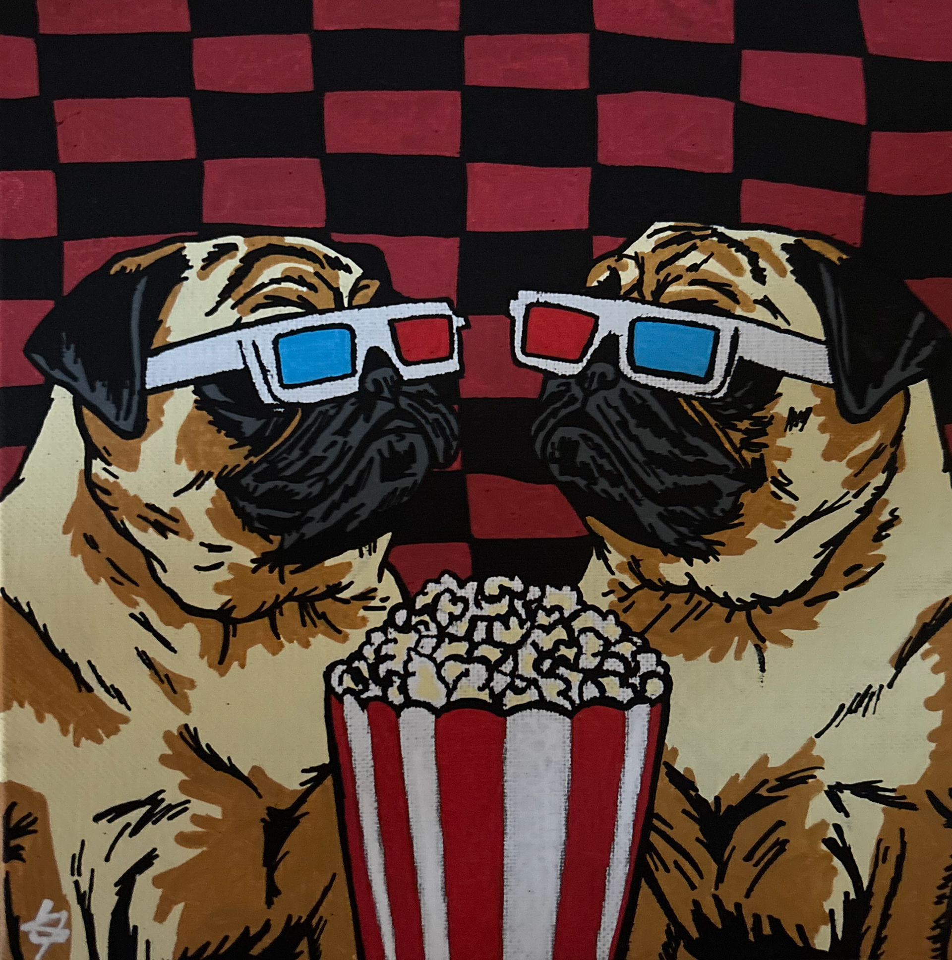 PUG AND POPCORN, 20X20cm (disponible)