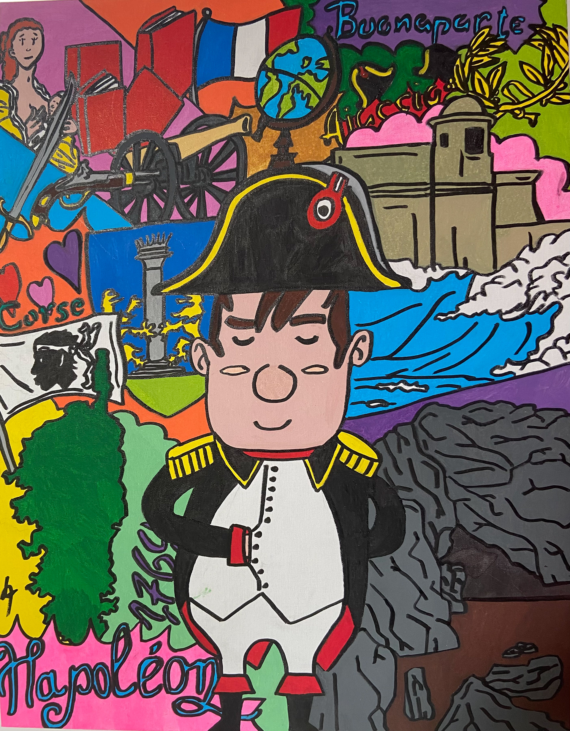 "Buenaparte à Ajaccio" carton entoilé 65X50cm. Cette toile m' apermis de gagner le premier (août 2021) prix du concours Dépeins moi Napoléon, organisé par la mairie d'Ajaccio