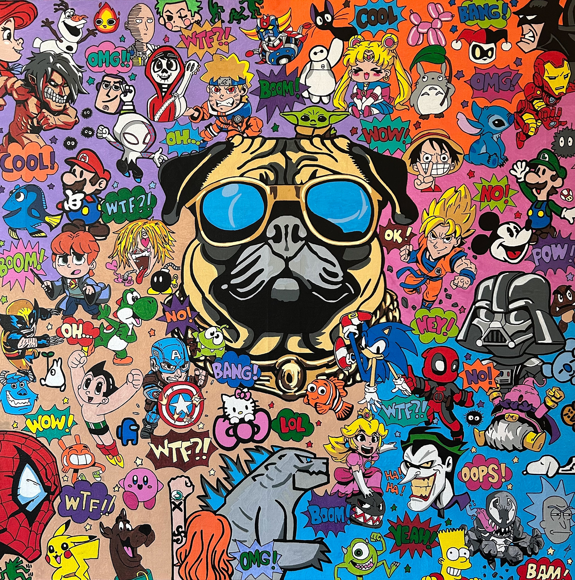 Pug attitude, 80X80 cm