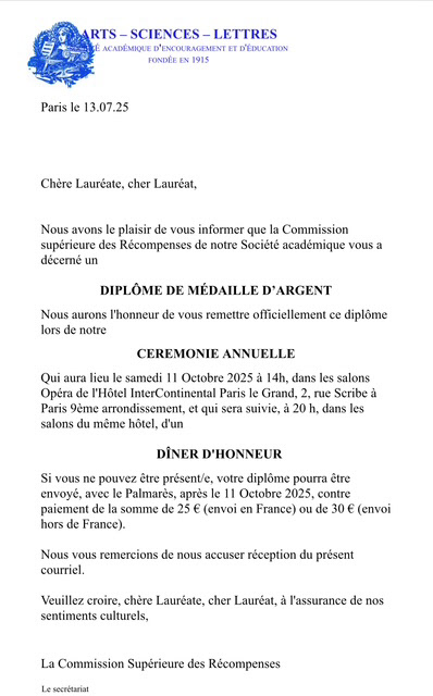 Quelle joie d'obtenir cette médaille d'argent!