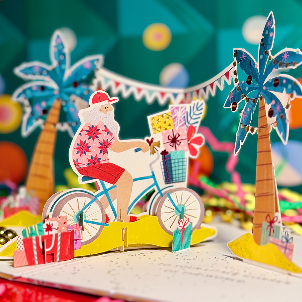 Tropical Santa popup card, Hallmark
