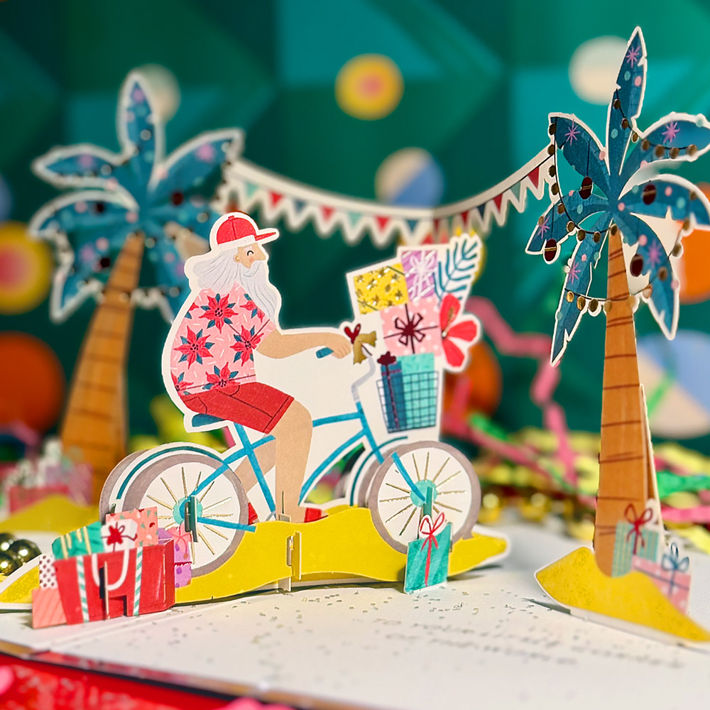 Tropical Santa popup card, Hallmark