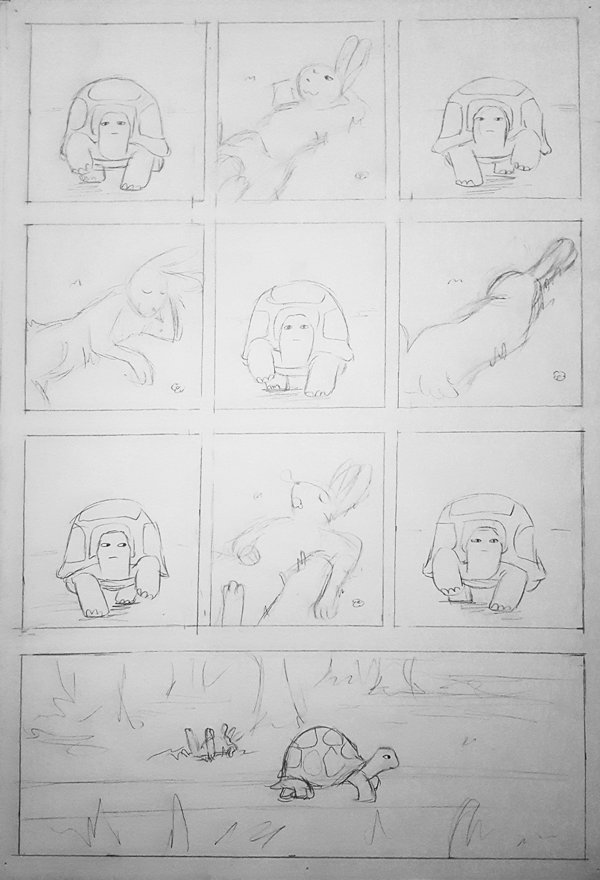 Tortise and the Hare comic adaption sketched page