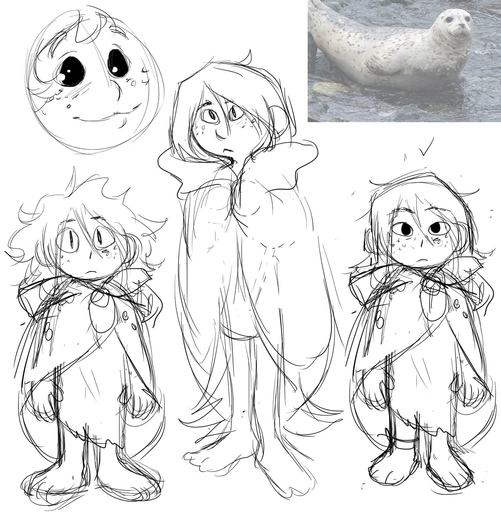 Selkie child character sketches