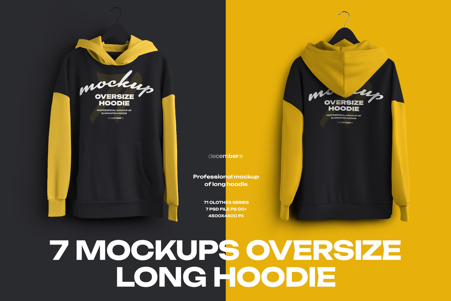 Creative Team December. dsgn - 7 Mockups Oversize Long Hoodies + 1 Free