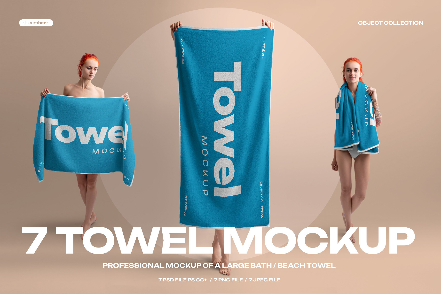 Creative Team December. dsgn - 7 Mockup of a Large Bath / Beach Towel +1  Free