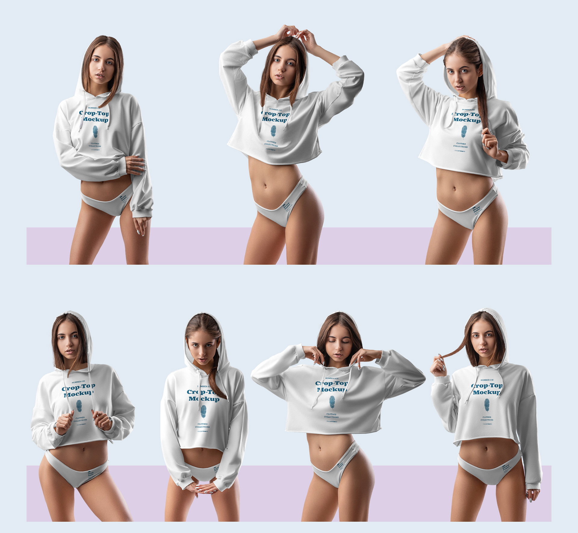 7 Mockups Woman Crop-Top Hoodie and Panties, Graphics