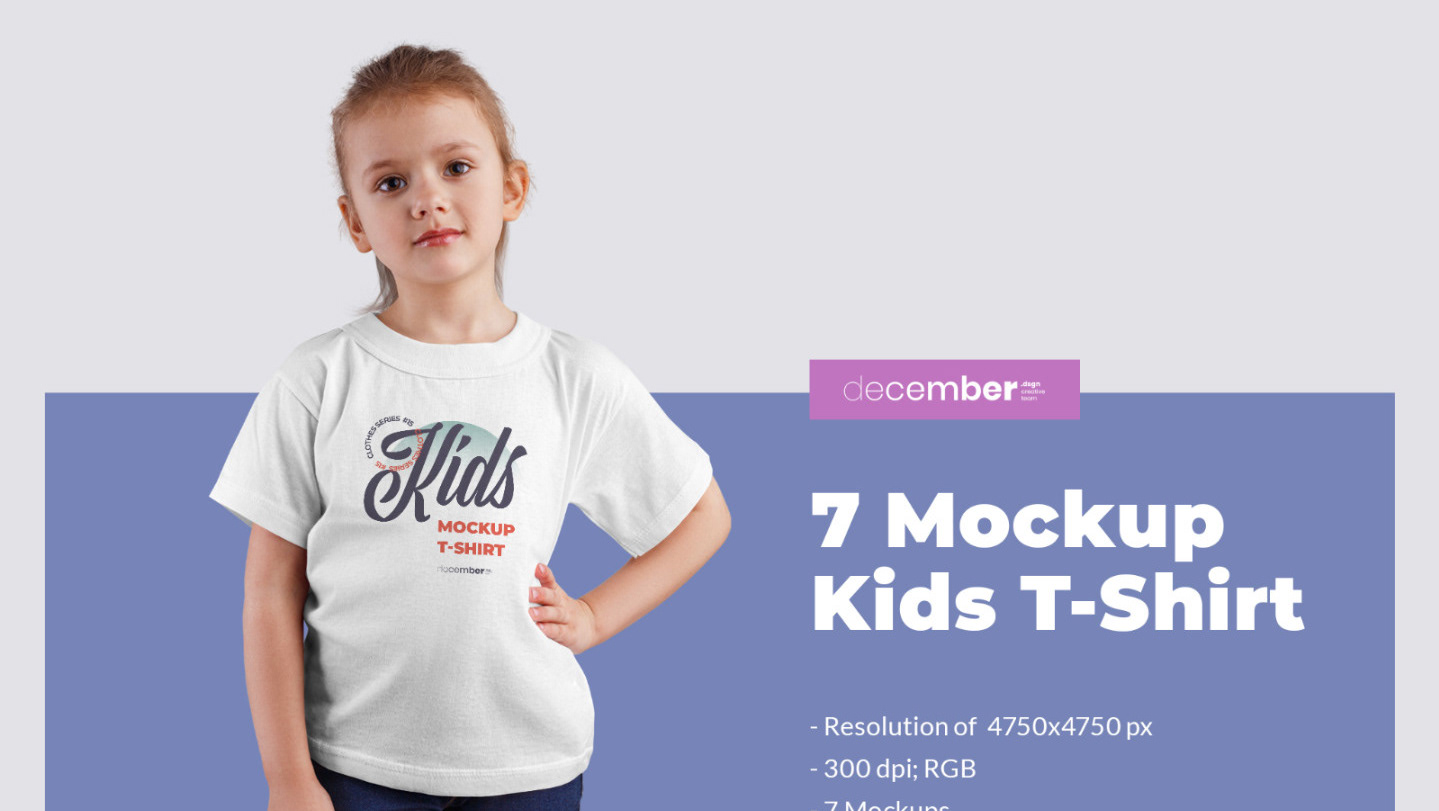 Creative Team December. dsgn - 7 MockUps Kids T-Shirt (1 free)