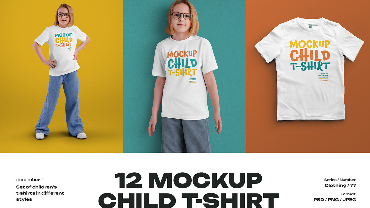 Creative Team December. dsgn - Mockups of a Kids T-shirt + 3 Free