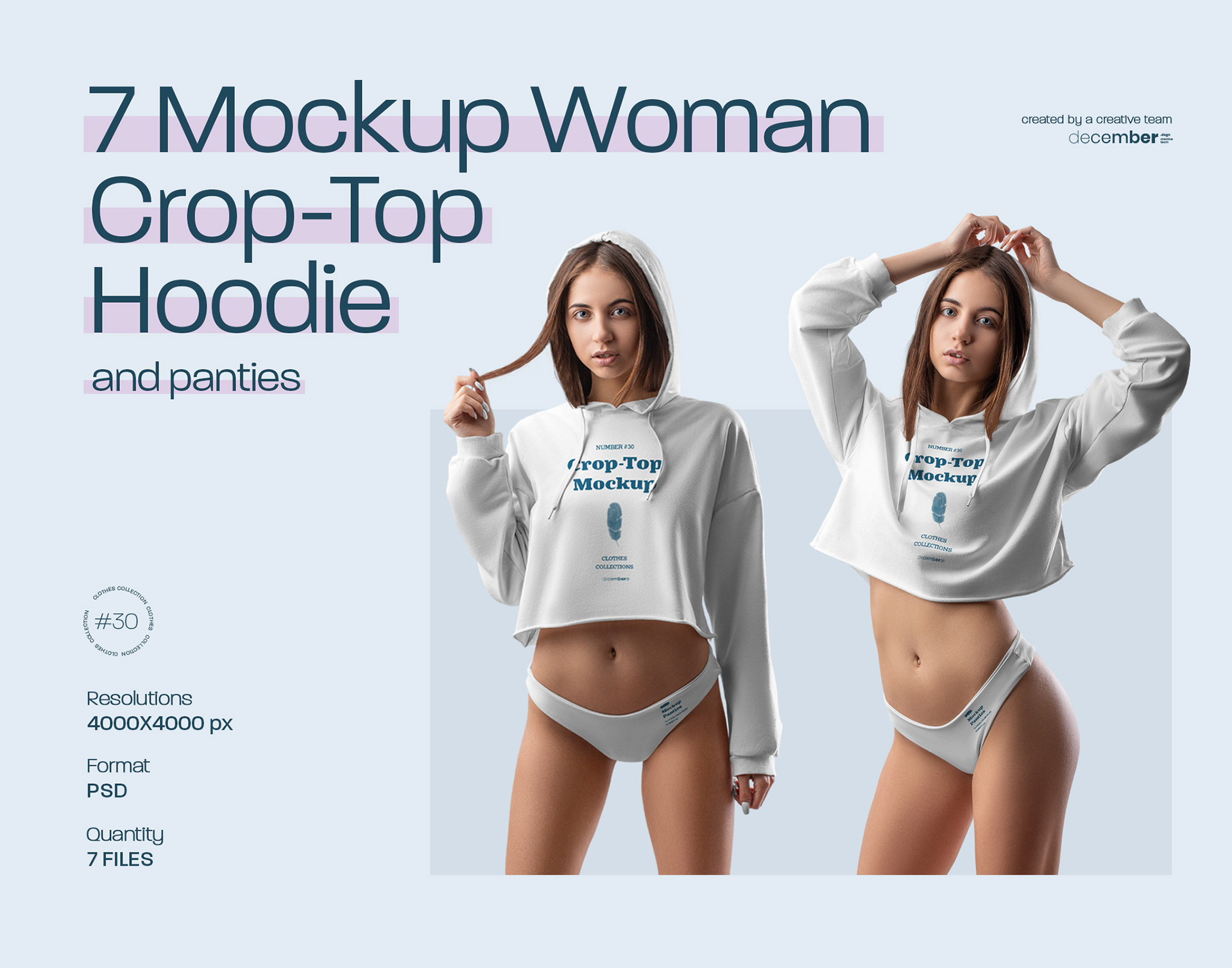 Women's Cropped Crew Fleece Mockup Set in PSD