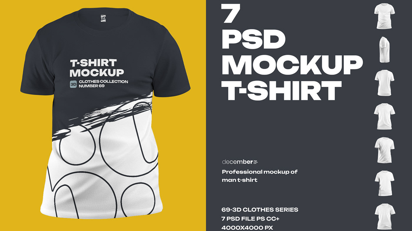 Creative Team December. dsgn - Mockups Man T-Shirt in 3D Style + 1 Free