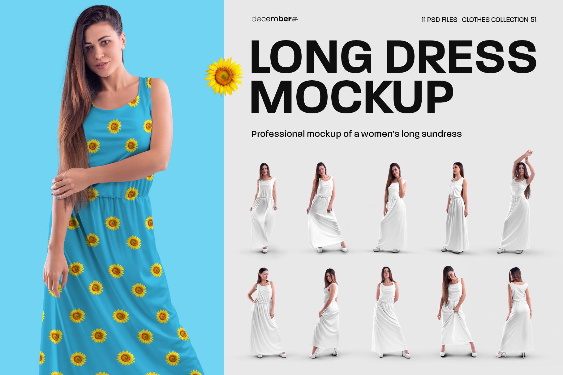 Creative Team December. dsgn - 11 Women’s Long Dress Mockups (1 Free)