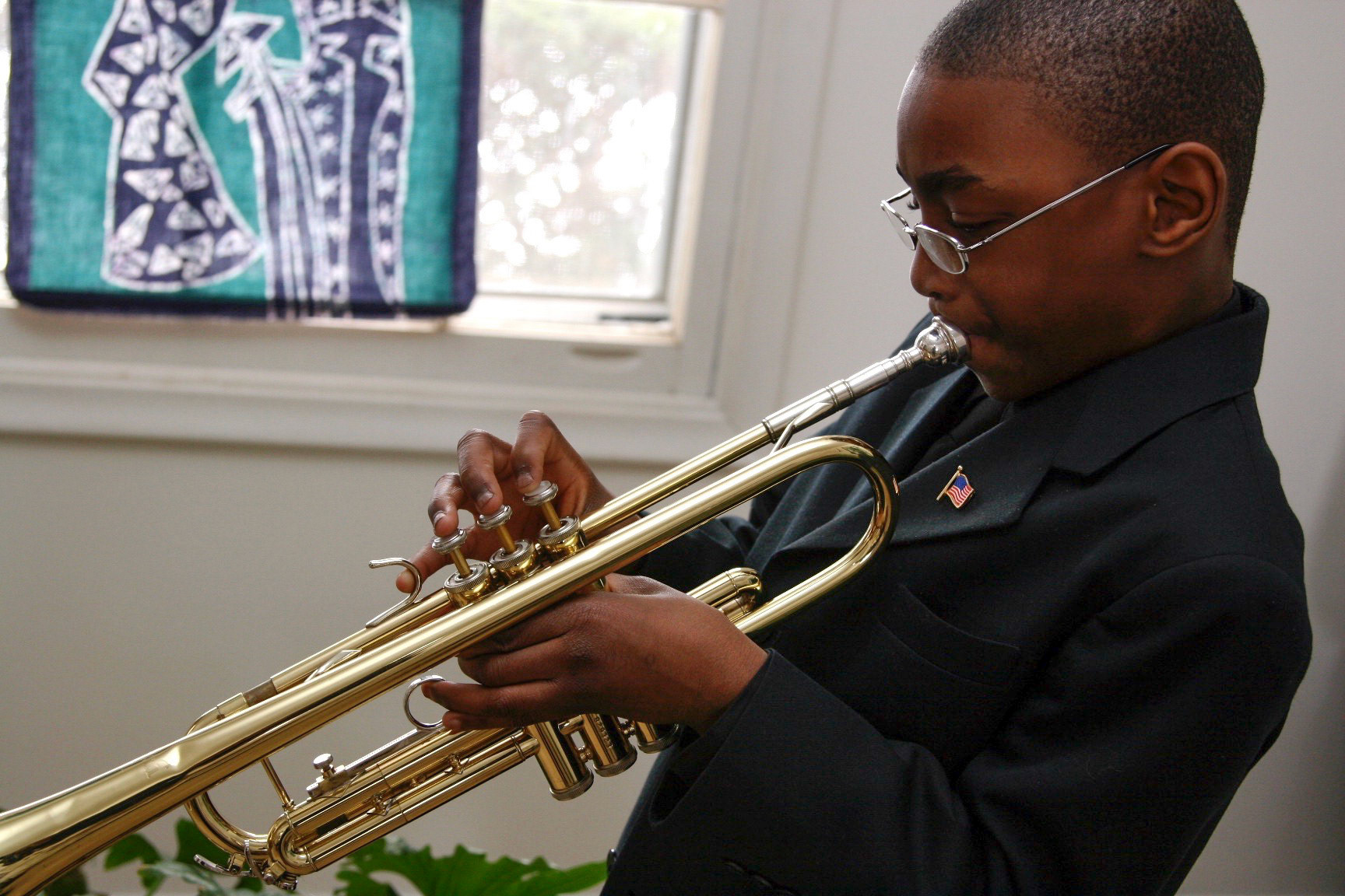 Raymond Practicing His Horn :Lansing, MI