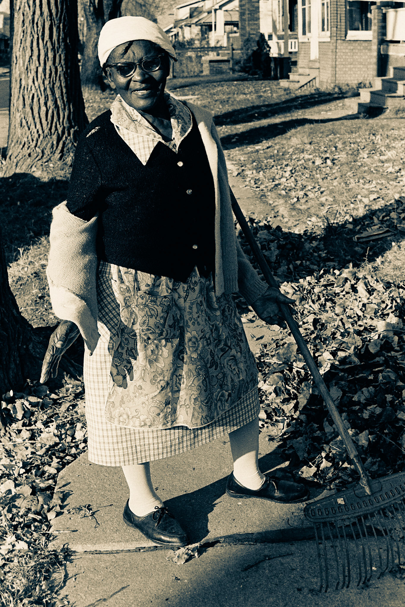 Mama Raking Leaves On A Nice Fall Day; Detroit, MI