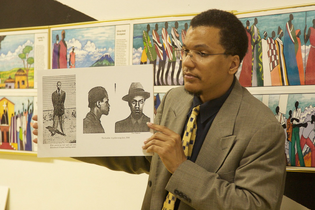 Paul Lee, author, filmmaker, and Malcolm X specialist, speaking to Shabazz Academy students