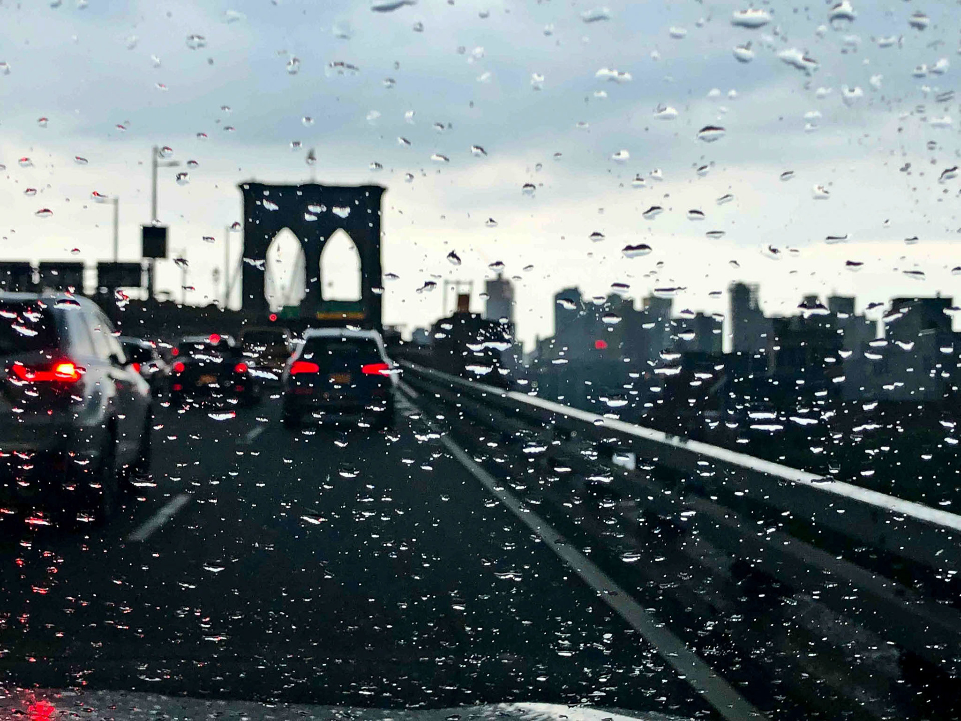 Raining While Crossing The Brooklyn Bridge Brooklyn, NY