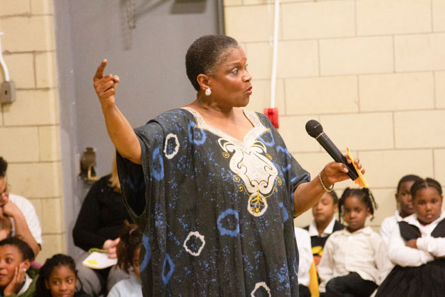 Maxine speaking to Shabazz Academy Girls Club, Lansing, Michigan