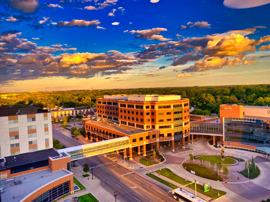 Sun Setting On lansing, MI's  Sparrow Hospital's Professional Building
