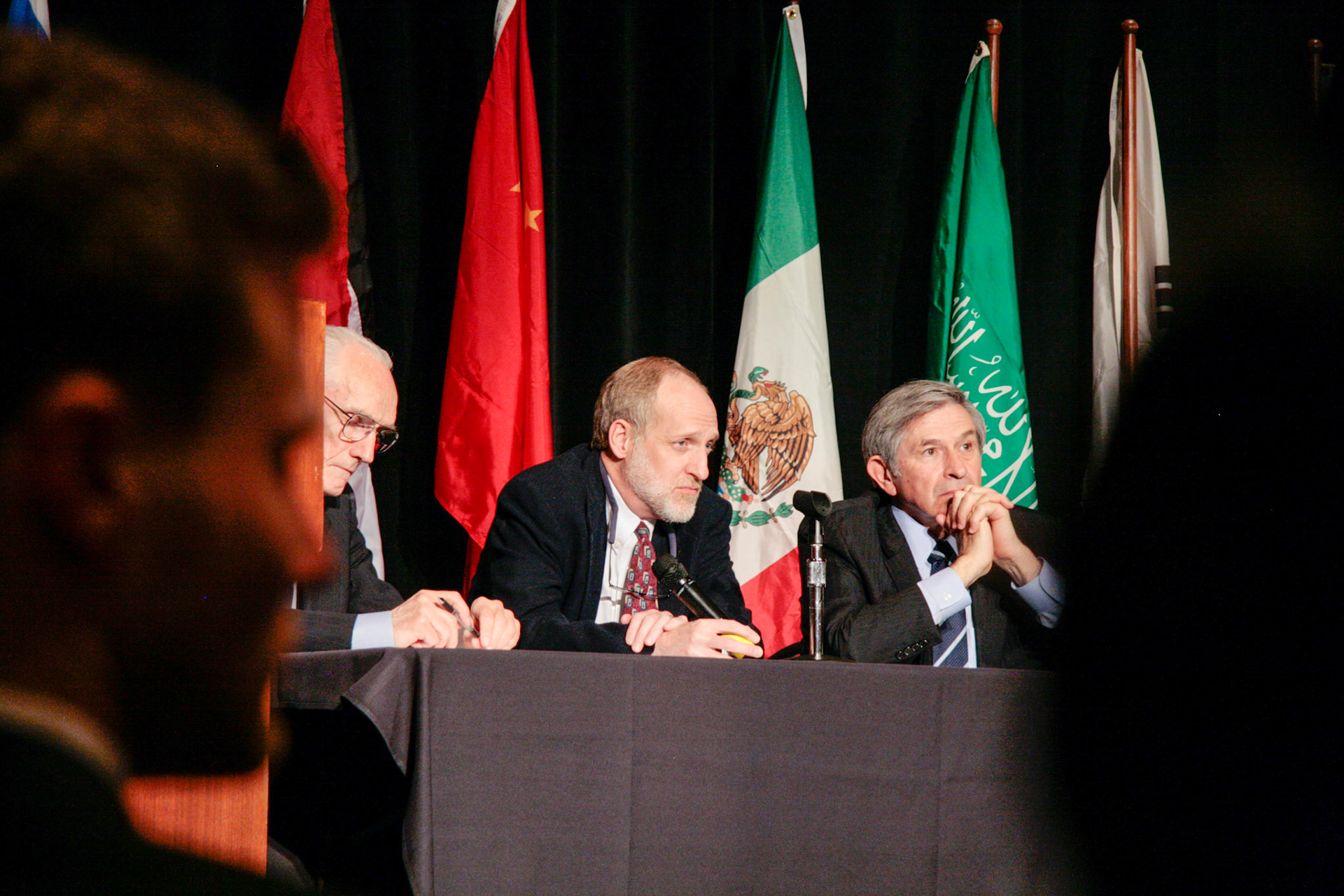 Foreign policy panel at Lewis and Clark College with General Merrill McPeak and US Deputy Secretary of Defense Paul Wolfowitz.