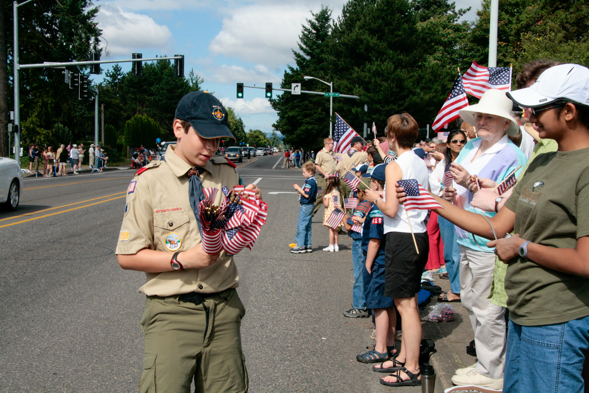 Boy Scouts in parade.