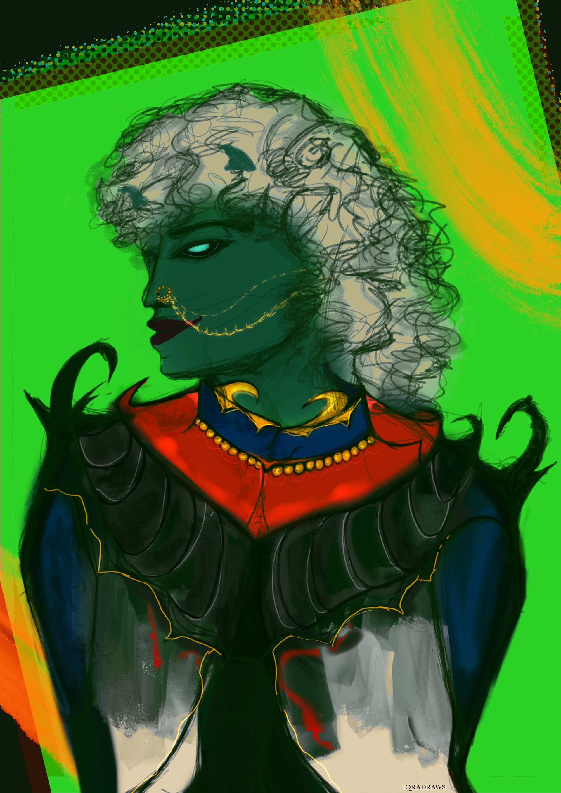 Sahar, stylized, comic-book style