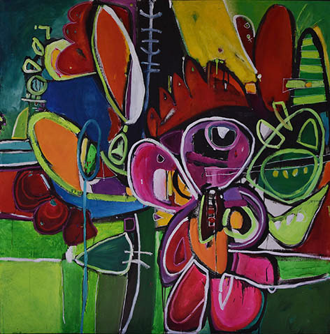 Luciérnagas como alhajas (Técnica mixta, 150x150cm, 2019)