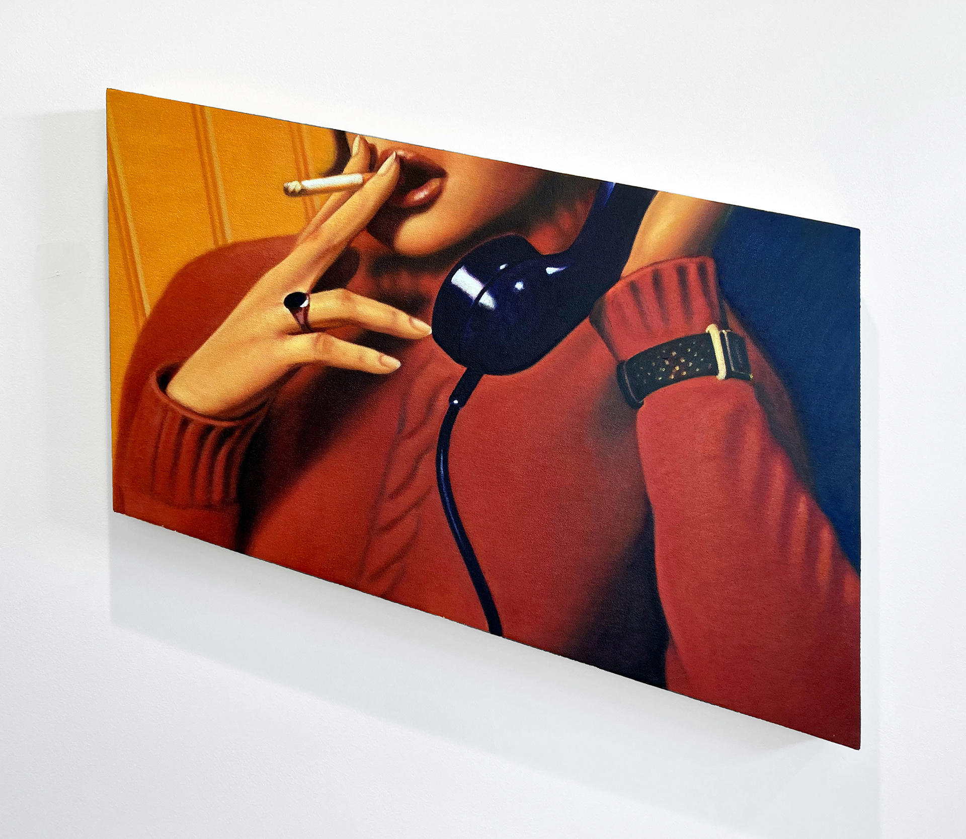 No, That's Okay, I'll Call Back Later, 24 x 32 in, oil on canvas mounted on shaped panel, 2022