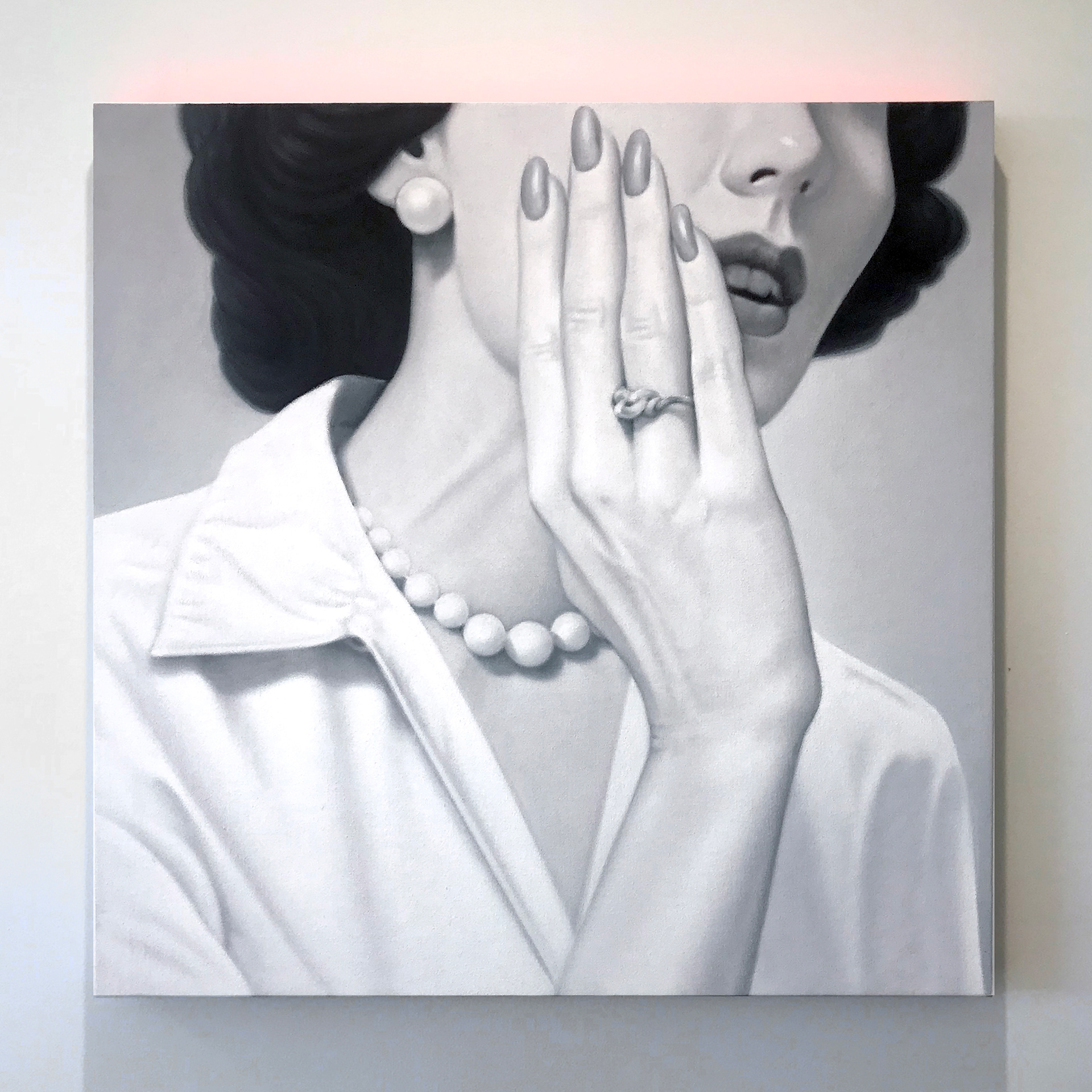 Whisper, 24 x 24 in, oil on canvas w/ fluorescent acrylic mounted on panel, 2020