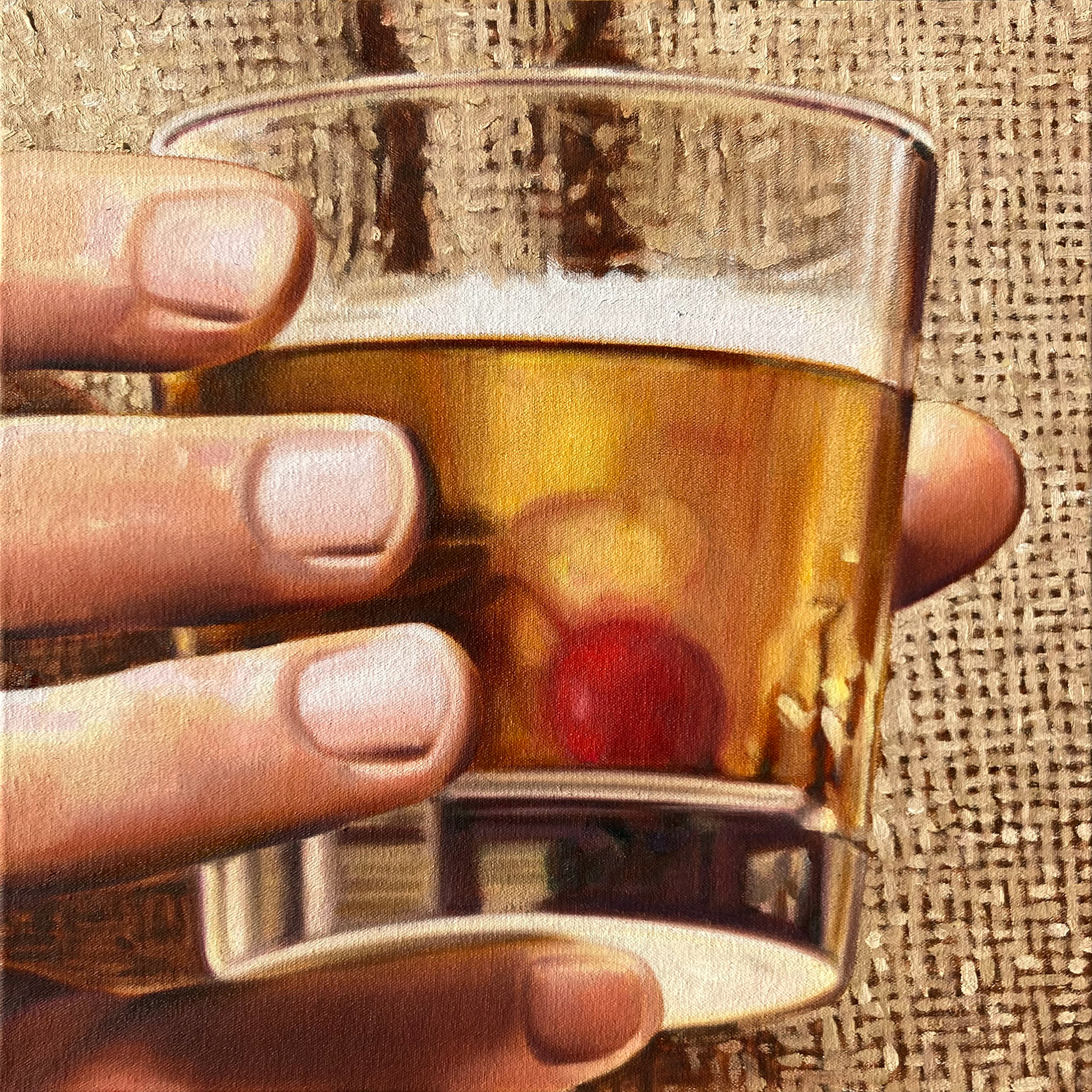 Whiskey Sour, 16 x 16 in, oil on canvas mounted on panel, 2023