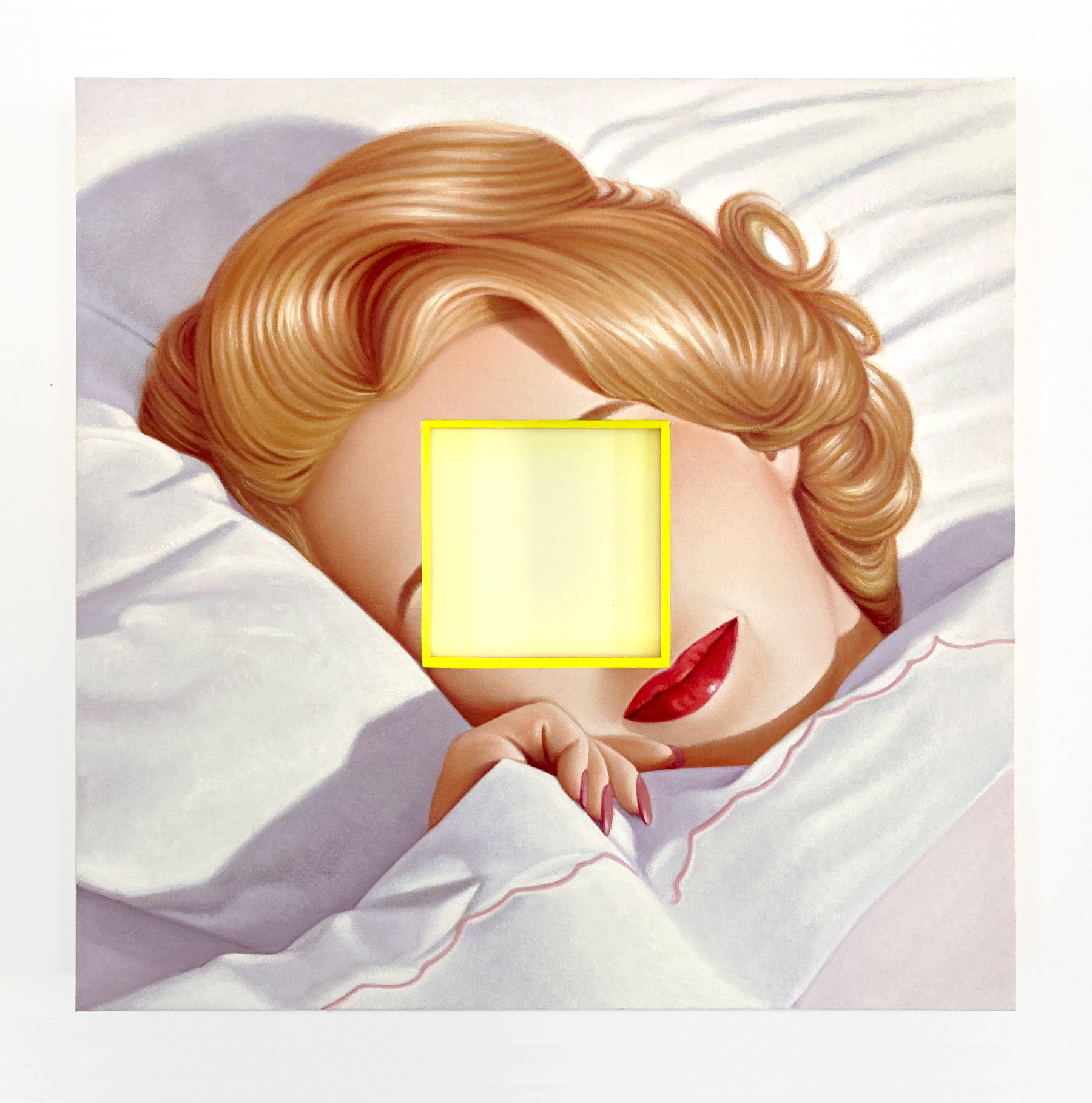 Close Your Eyes, 30 x 30 in, oil on canvas mounted on shaped panel, 2021