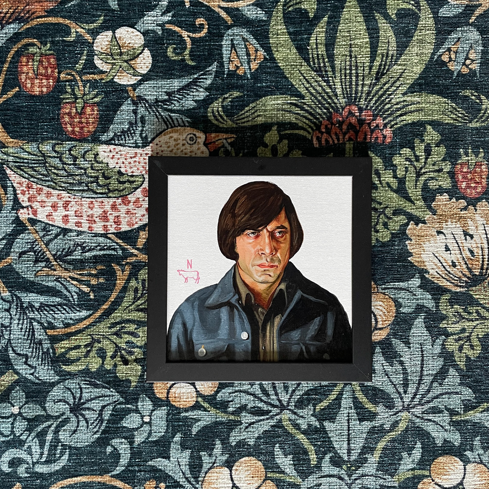 Anton Chigurh, oil on canvas, 8"x8"