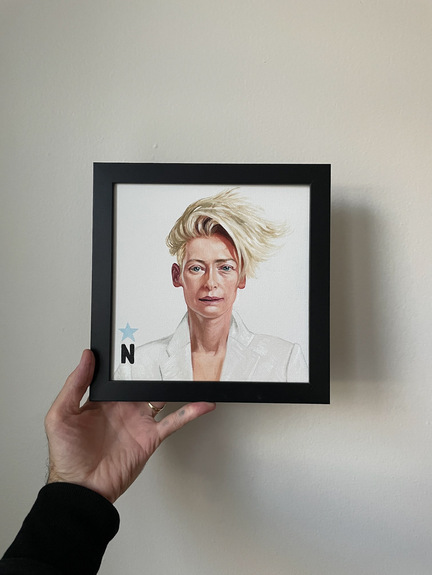 Tilda Swinton, oil on canvas, 8"x8"
