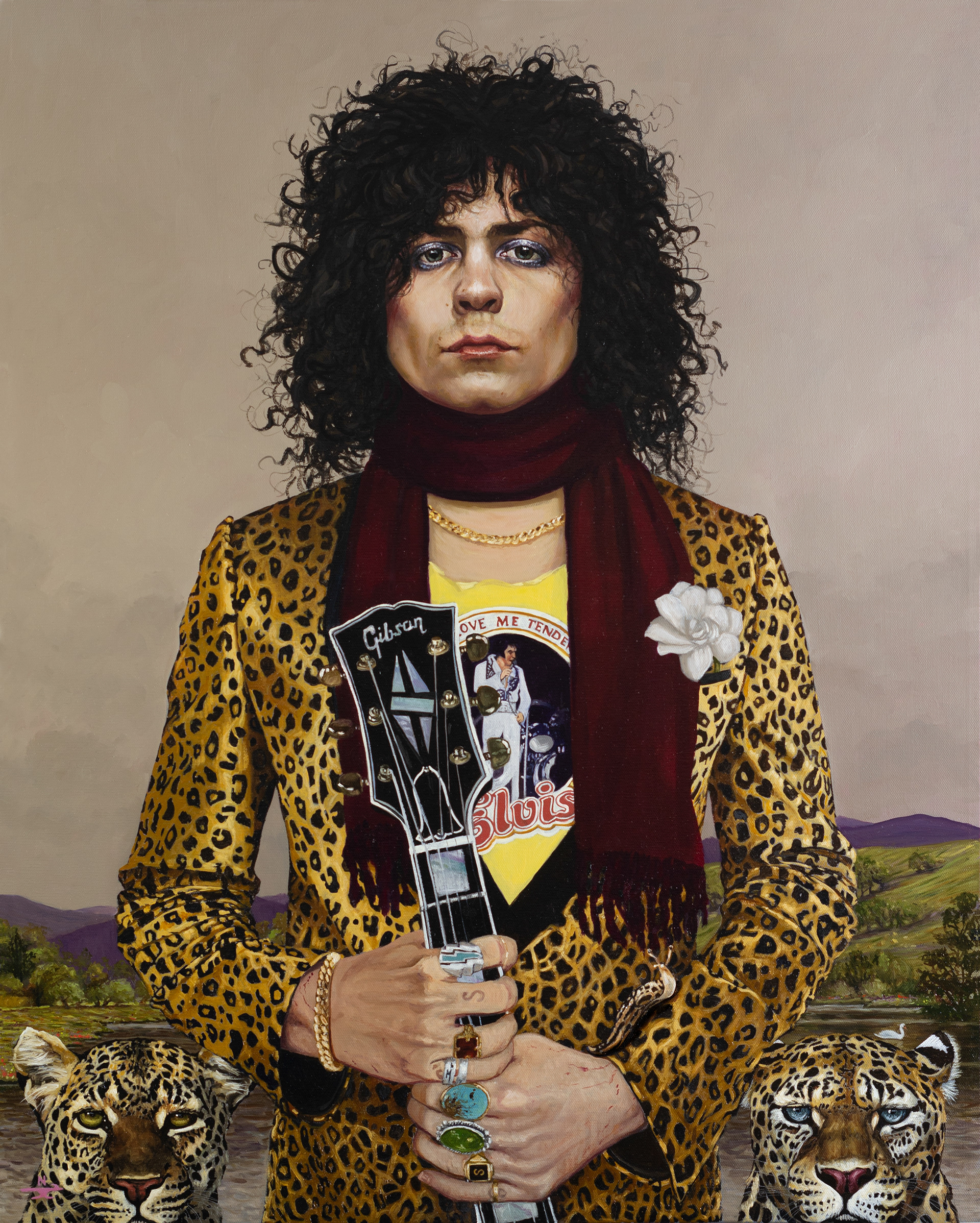 "We're the Leopards" feat. Gardenia and the Mighty Slug, Painting of Marc Bolan of T. Rex for Modern Eden Gallery, Oil on Canvas, 24"x36"