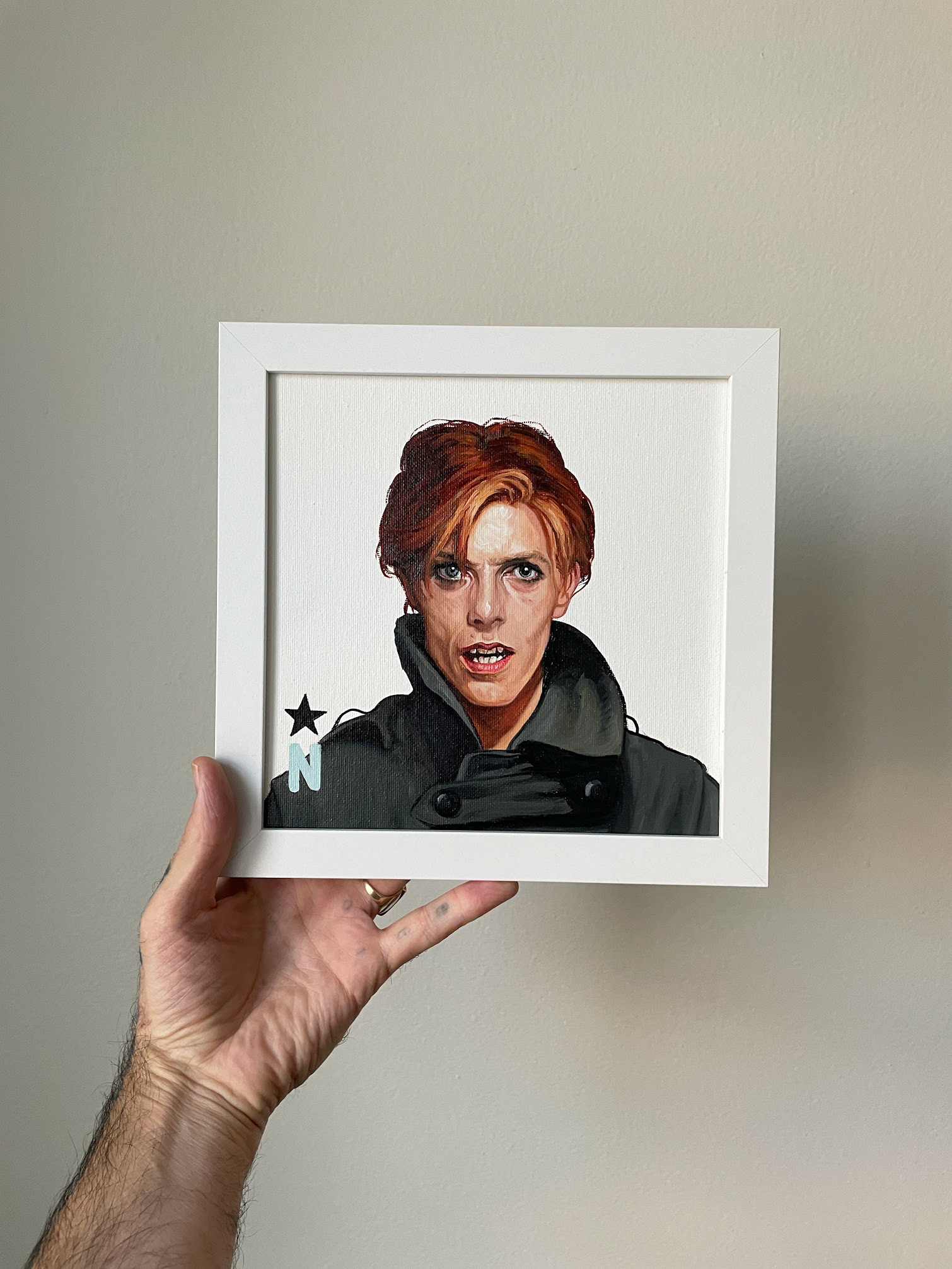 David Bowie, oil on canvas, 8"x8"