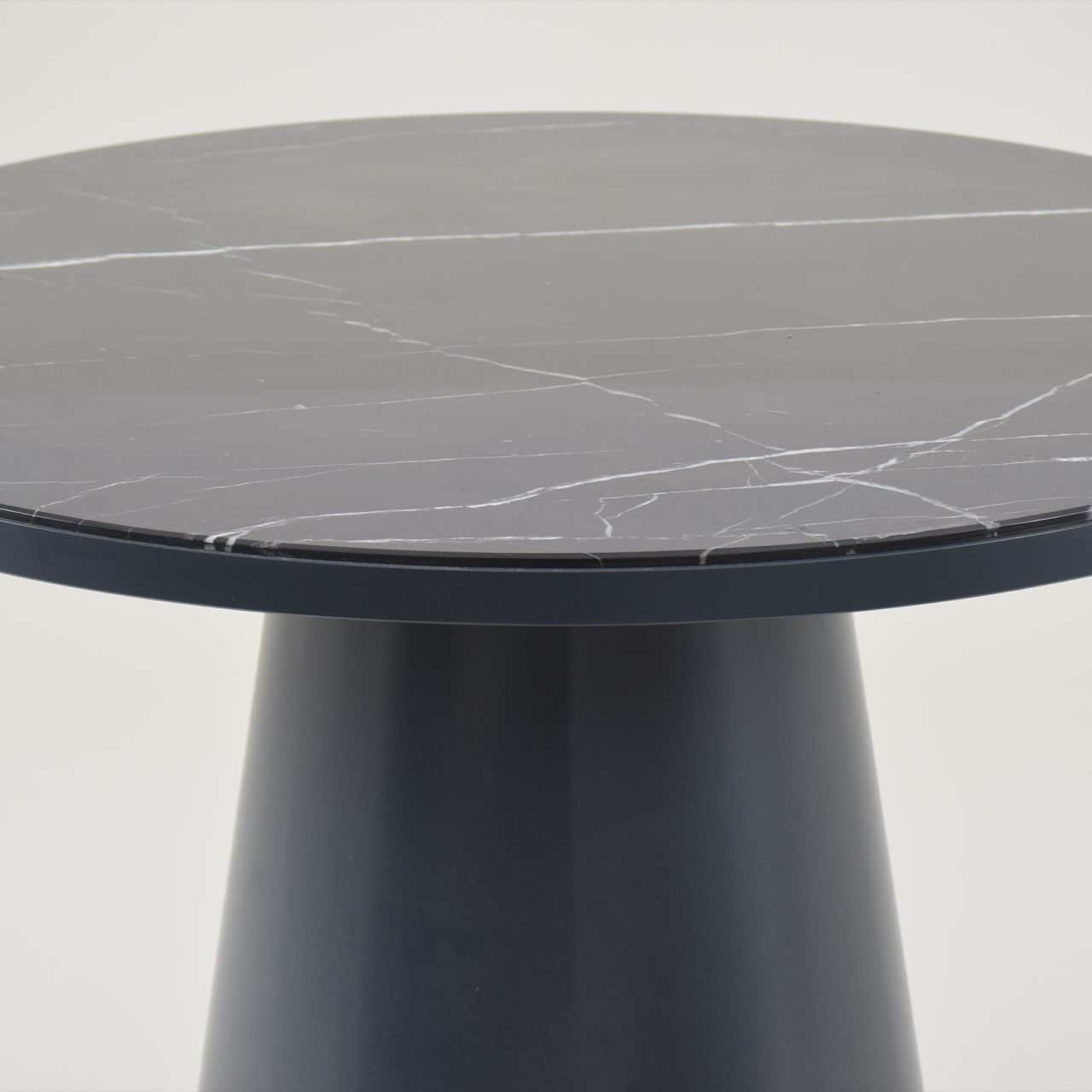 Table design combines plywood veneer & stone top 31" w x 31" d x 30" h