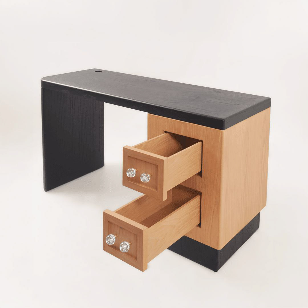 Casegood - Oak veener with smooth undermount drawer slides & crystal-clear hardware