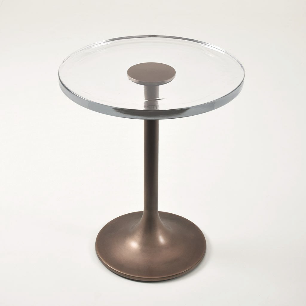Table - Clear cast glass top paired with an oil rubbed bronze base