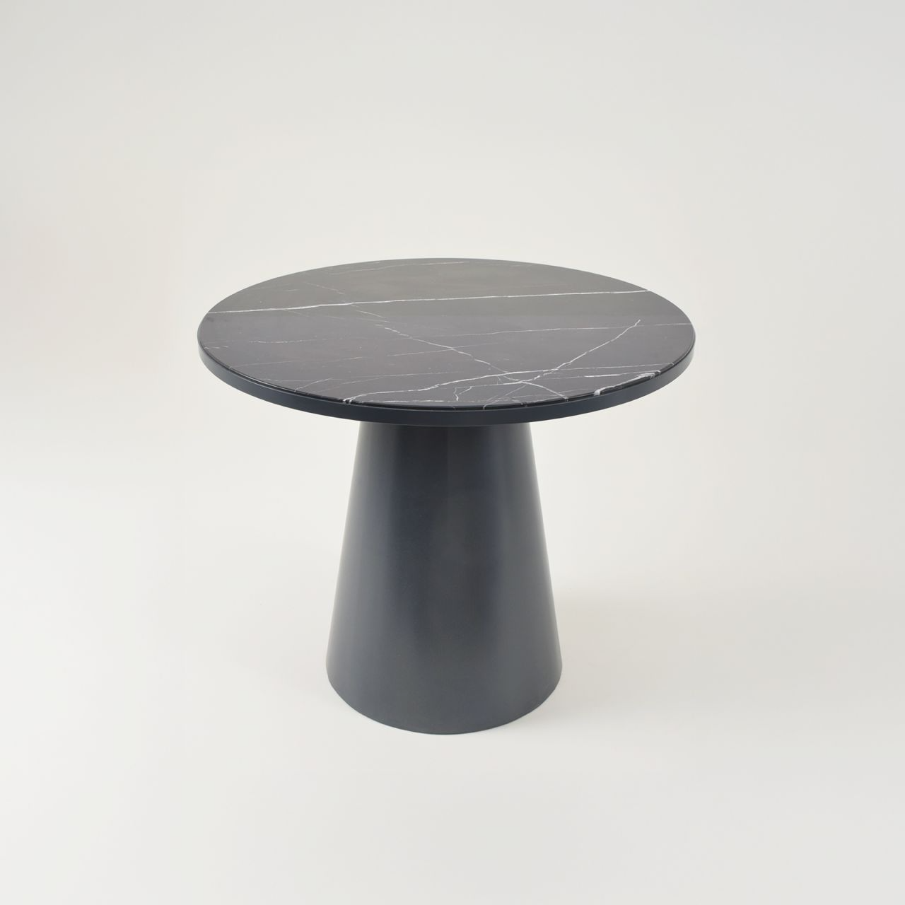 Table design combines plywood veneer & stone top 31" w x 31" d x 30" h